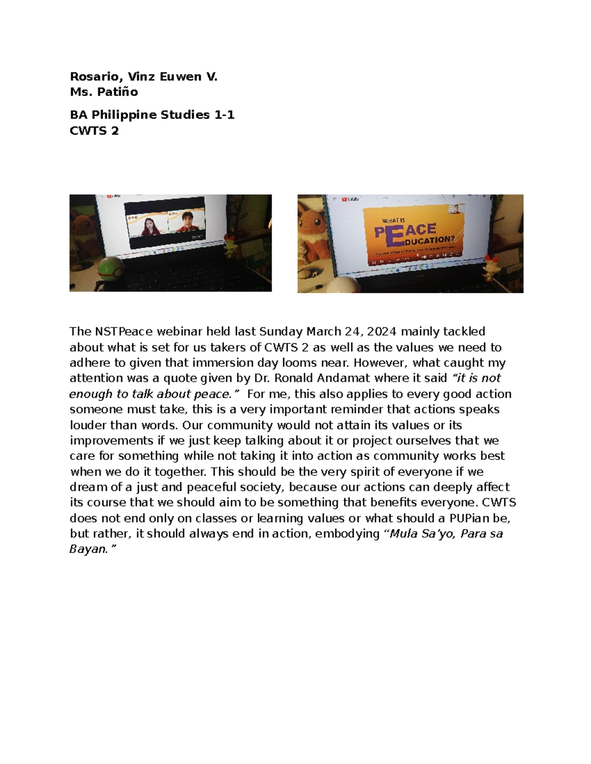 CWTS Module 2: Reflections on Good Citizenship Values and Personal ...
