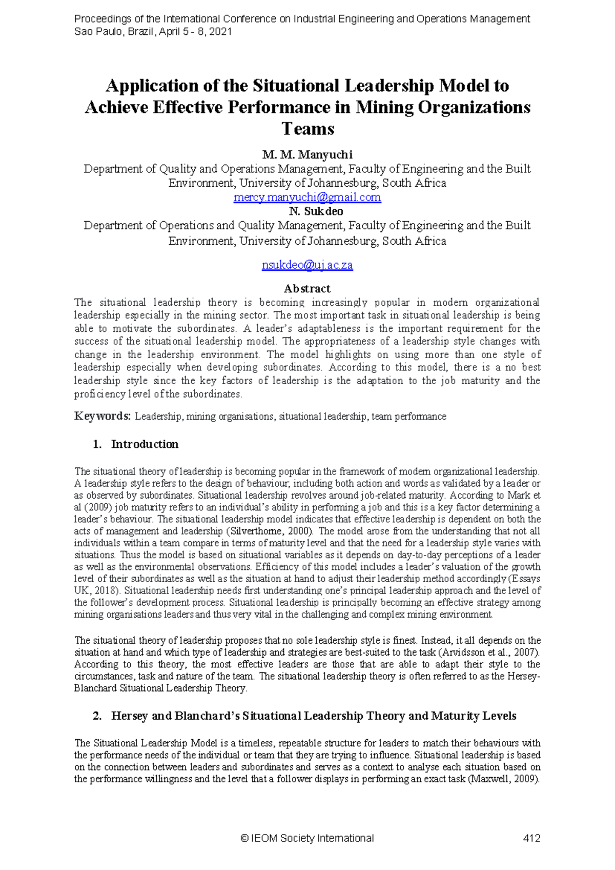 SLT OB Research Paper: Application of Situational Leadership Model in ...
