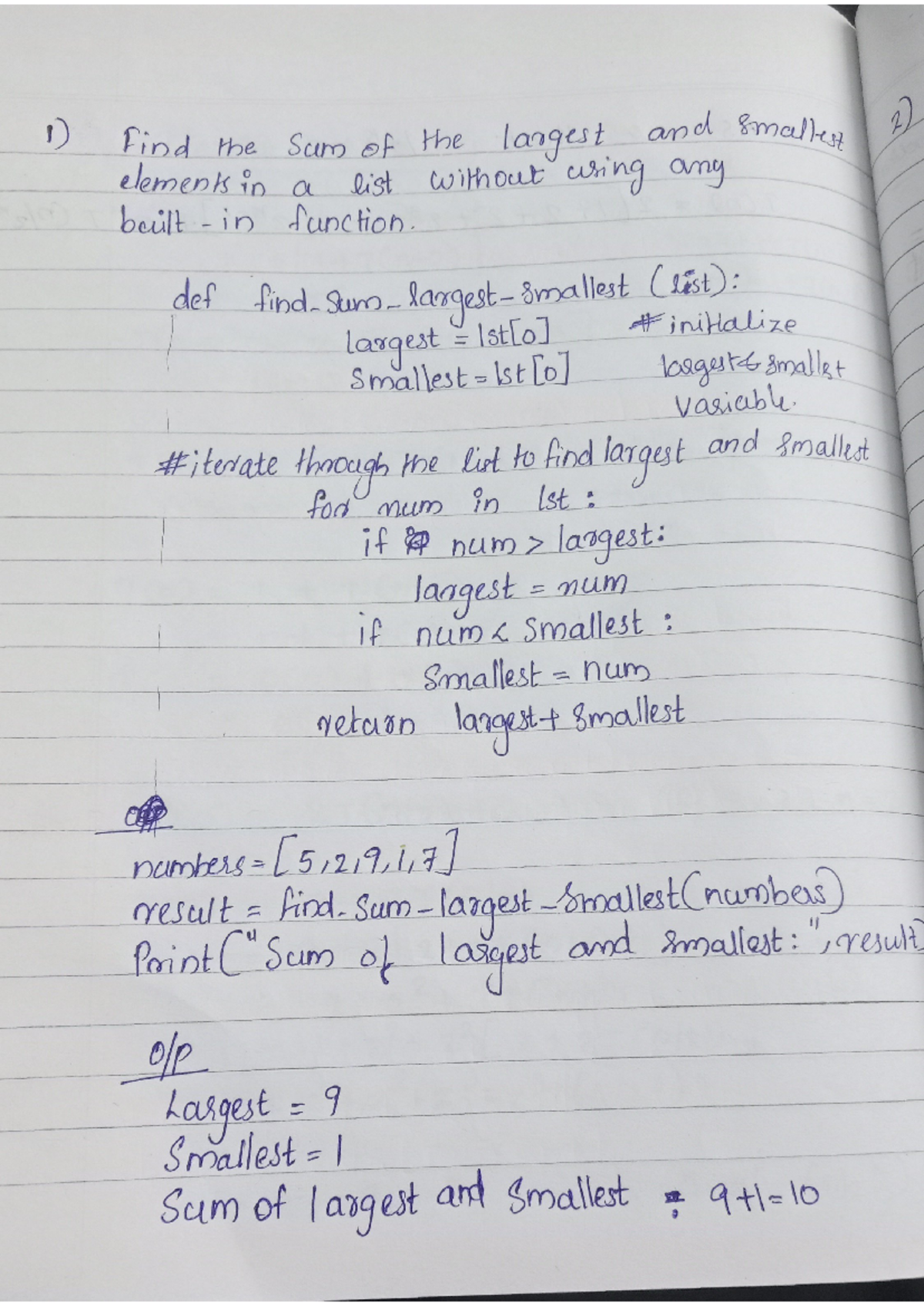 1-10 program's - Program python - 1) Find the Sum of the largest and ...