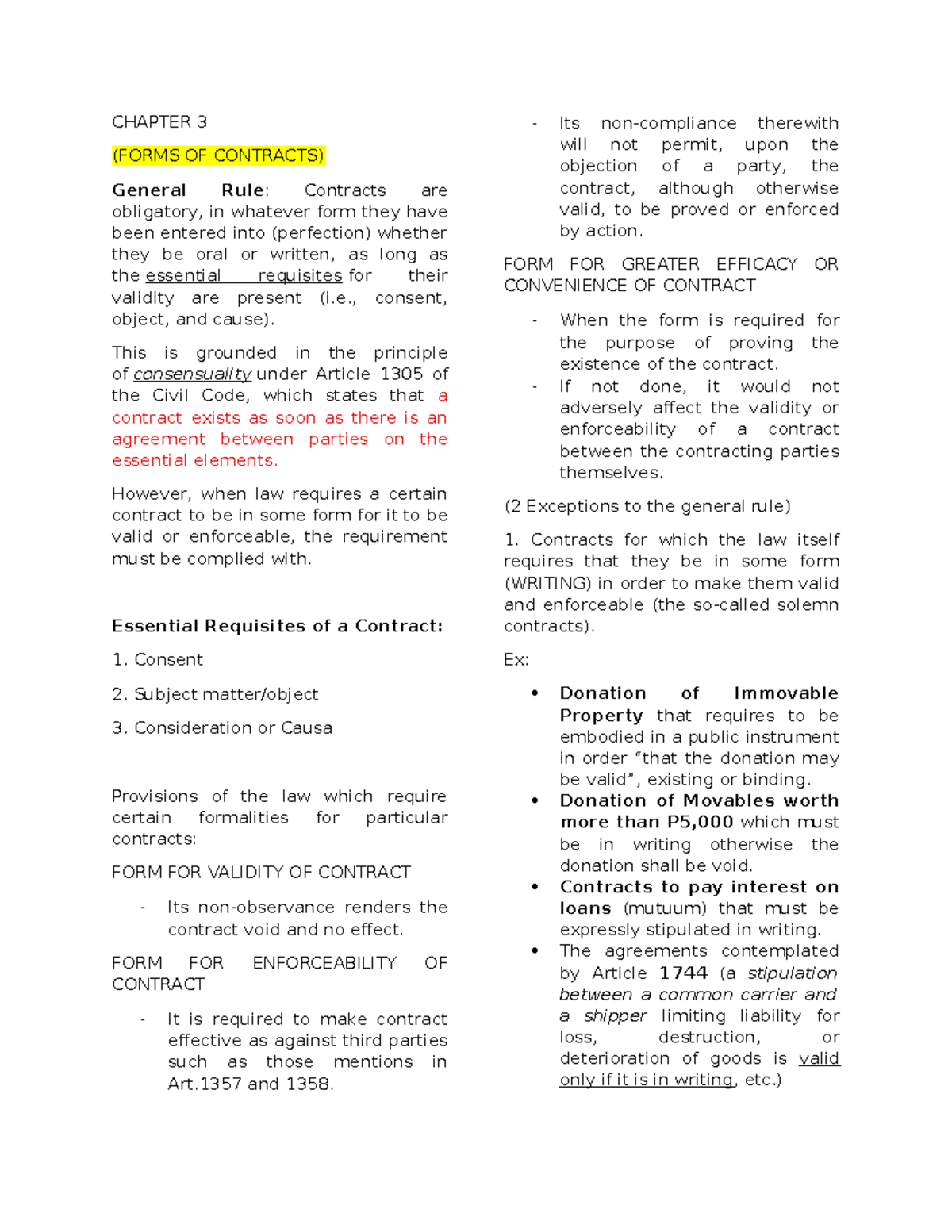 CHAPTER 3-9: Forms of Contracts - Key Principles and Requisites - Studocu