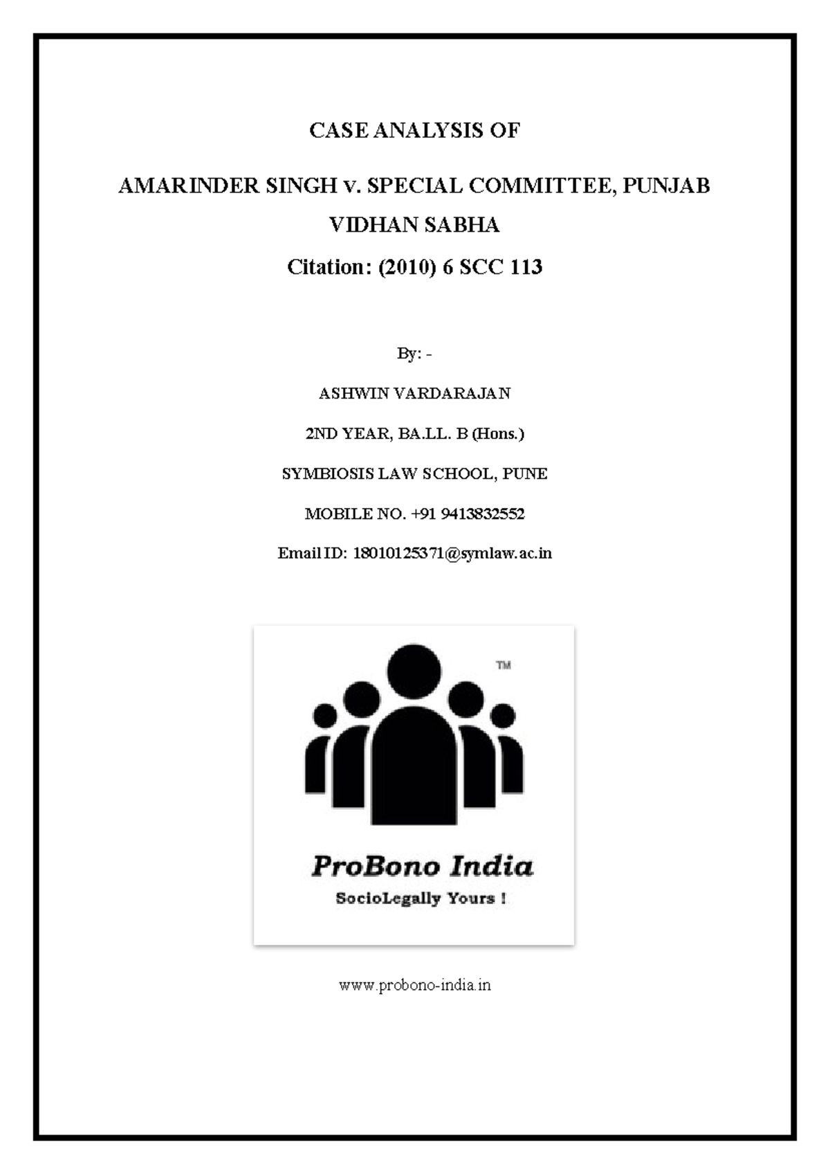 252 Case Study: Amarinder Singh v. Special Committee - Ashwin ...