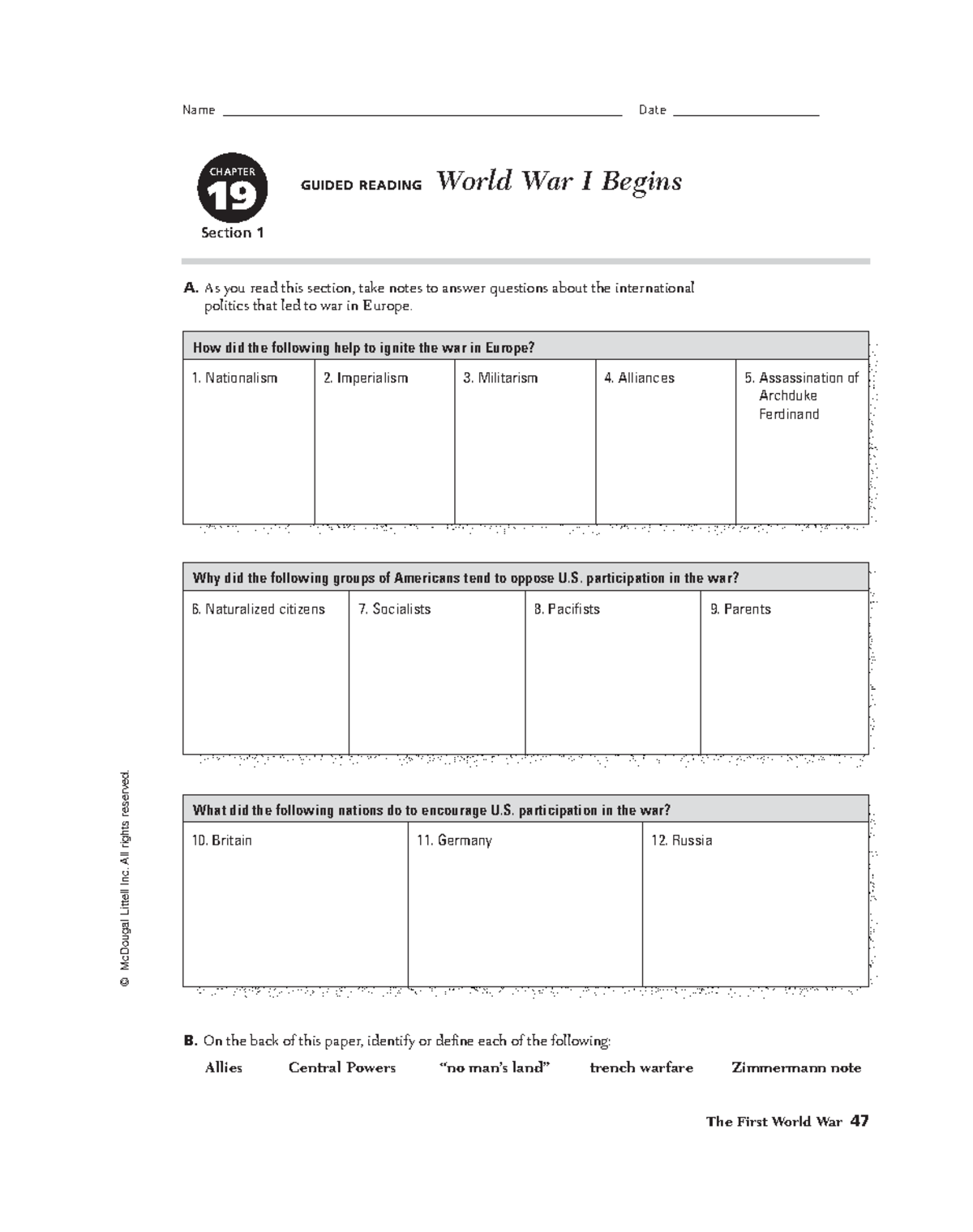 WWI Guided Reading Notes: International Politics and Causes - Studocu