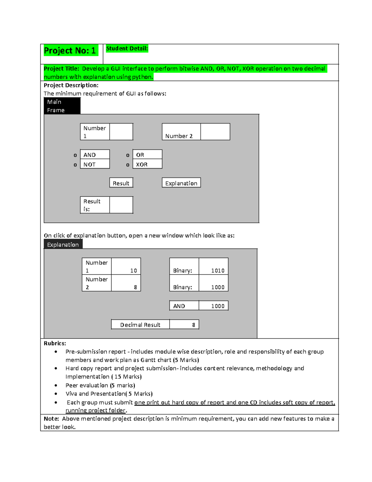 PT 125 Project Description - Project No: 1 Student Detail: Project ...