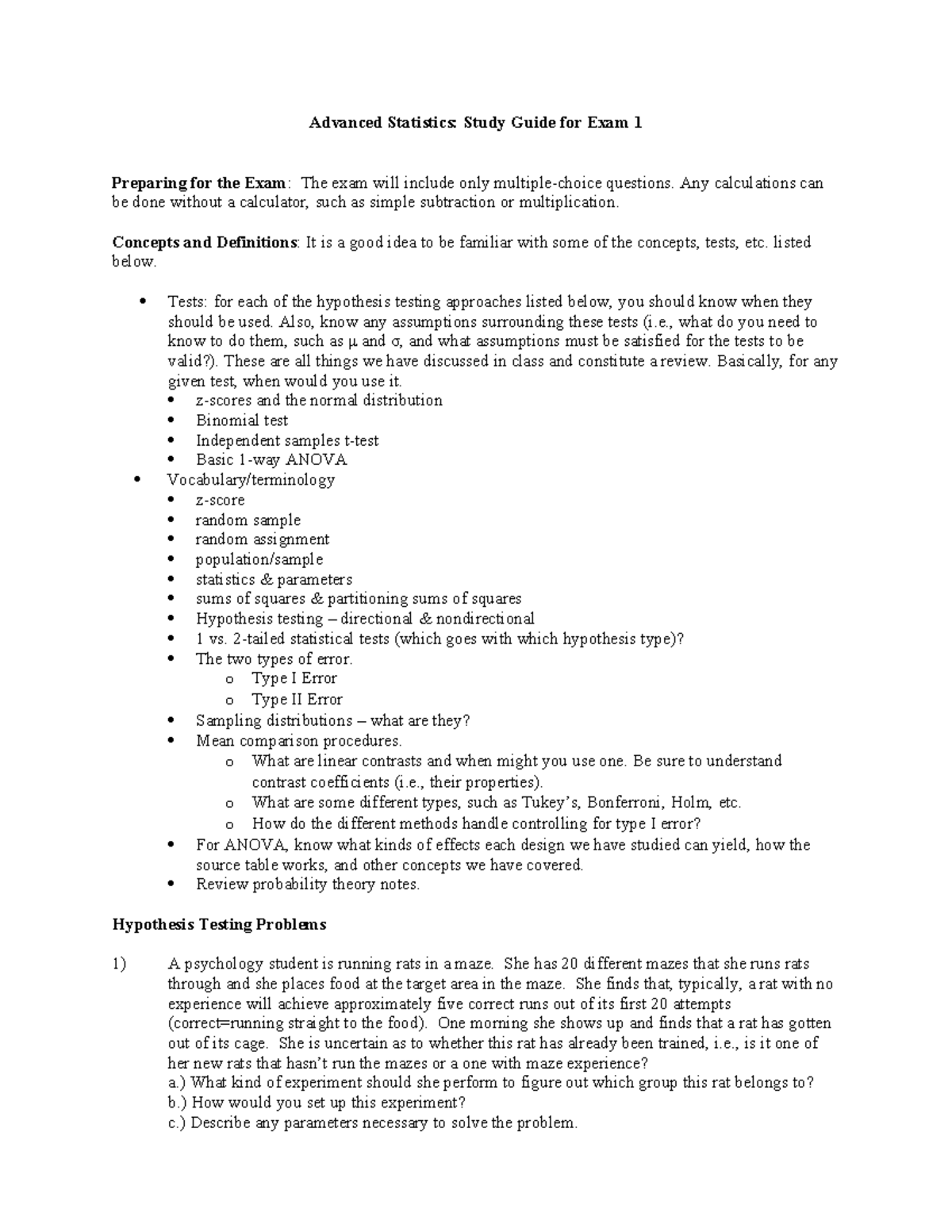 Studyg 01-2025: Advanced Statistics Midterm Exam Study Guide - Studocu