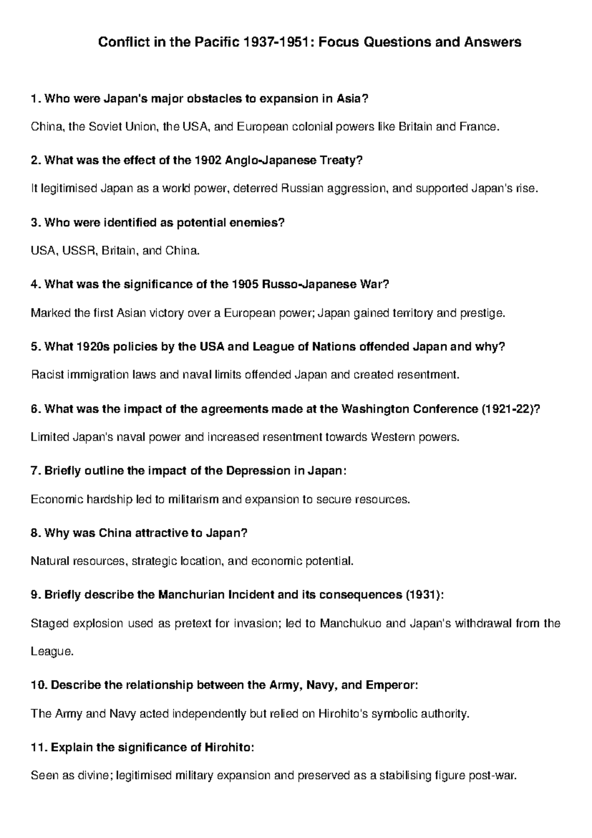 Conflict in the Pacific Focus Questions - Conflict in the Pacific 1937 ...