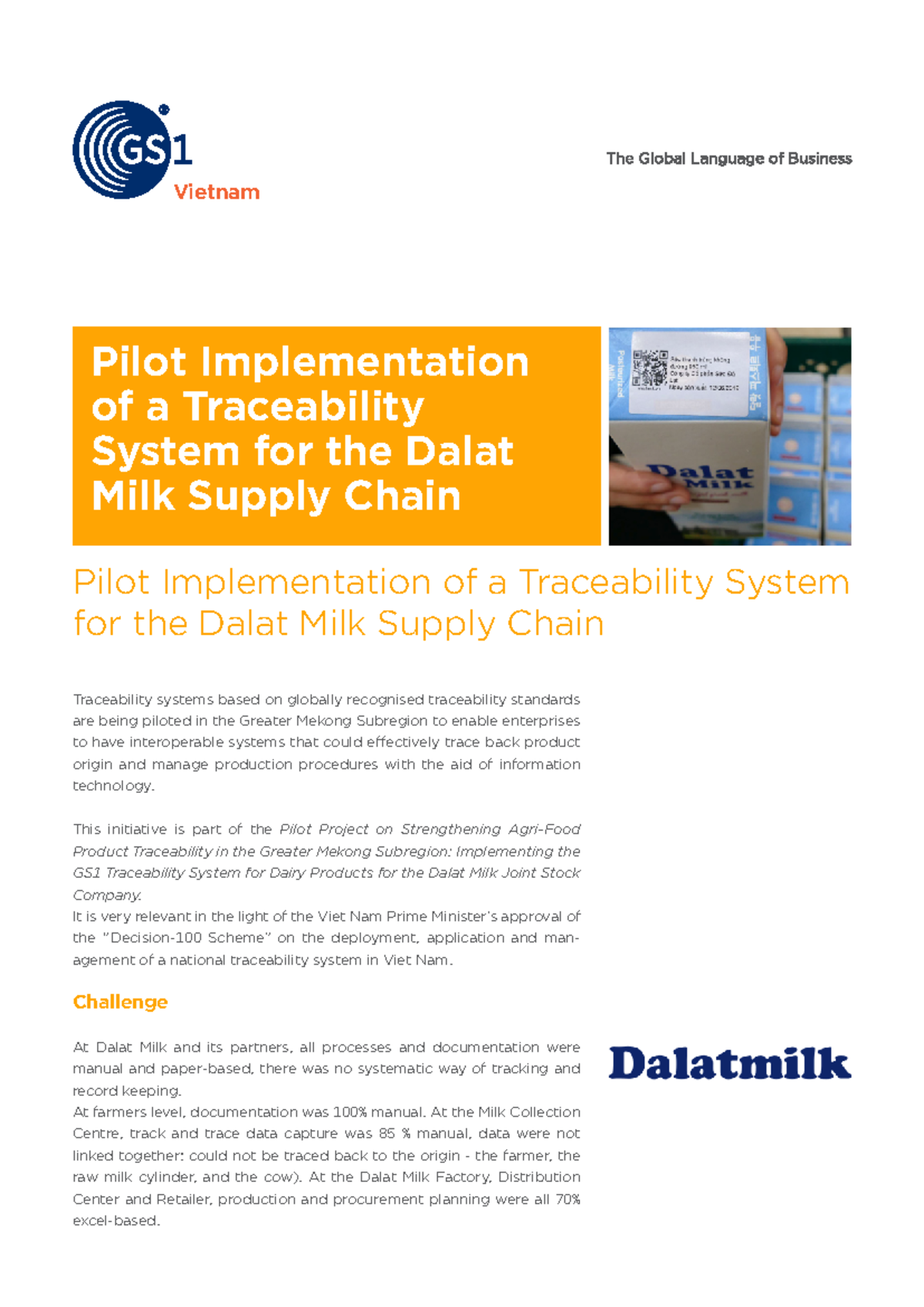 GS1 Case Study: Enhancing Dalat Milk Supply Chain Traceability - Studocu