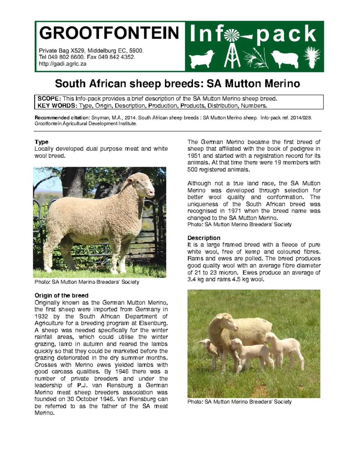 SA Mutton Merino Sheep Breed Overview - 2014/028 Info-Pack - Studocu