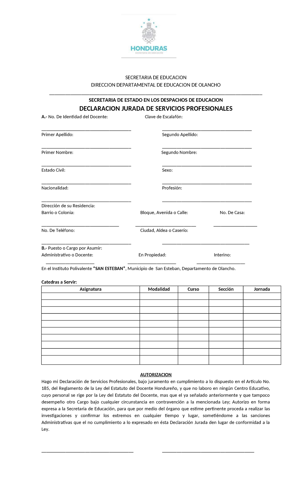 Declaración Jurada de Servicios Profesionales - Tareas - Studocu
