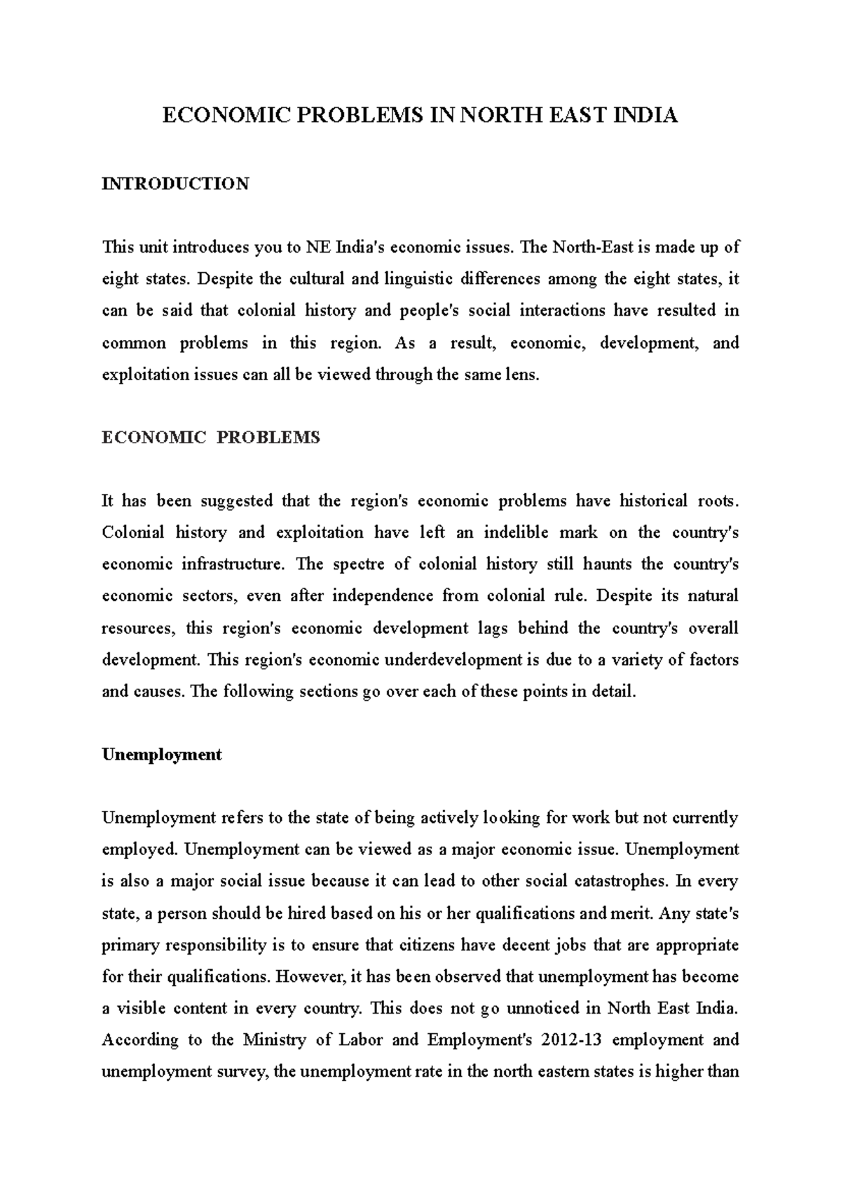 Economic Challenges in North East India: Unemployment and Development ...