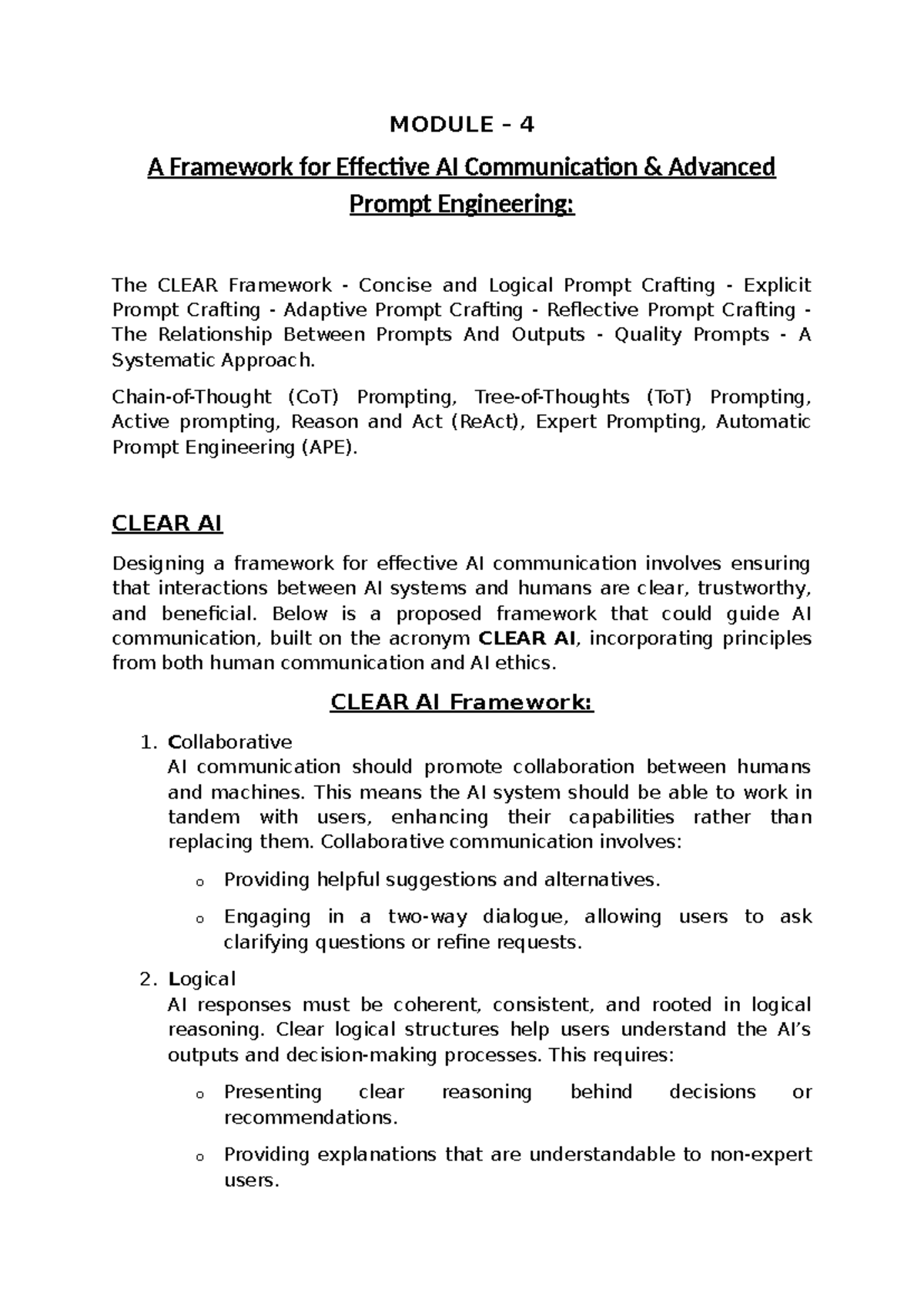 Module 4: The CLEAR Framework for Effective AI Communication - Studocu