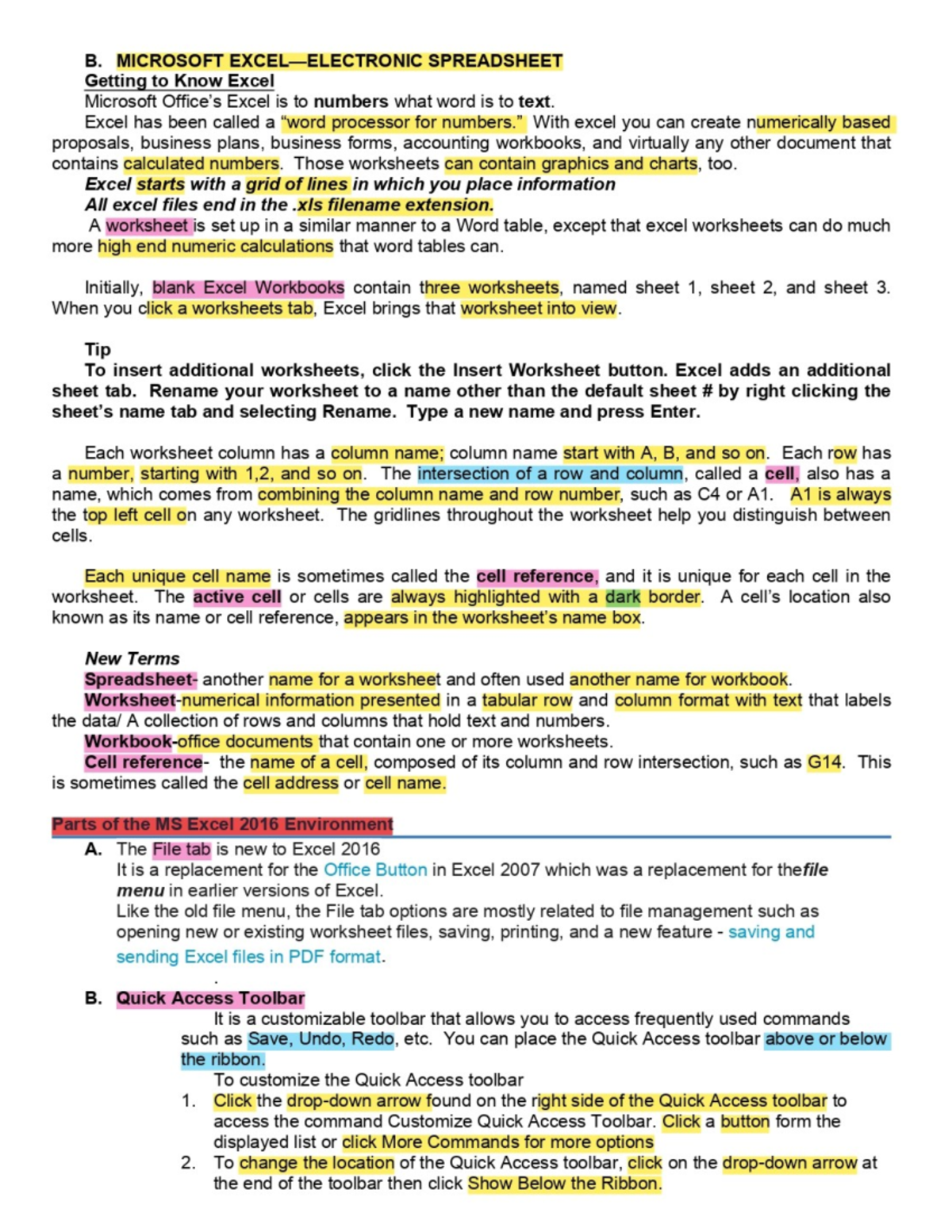 Bcs Midterm - Excel & Word Lecture Notes Overview and Key Concepts ...