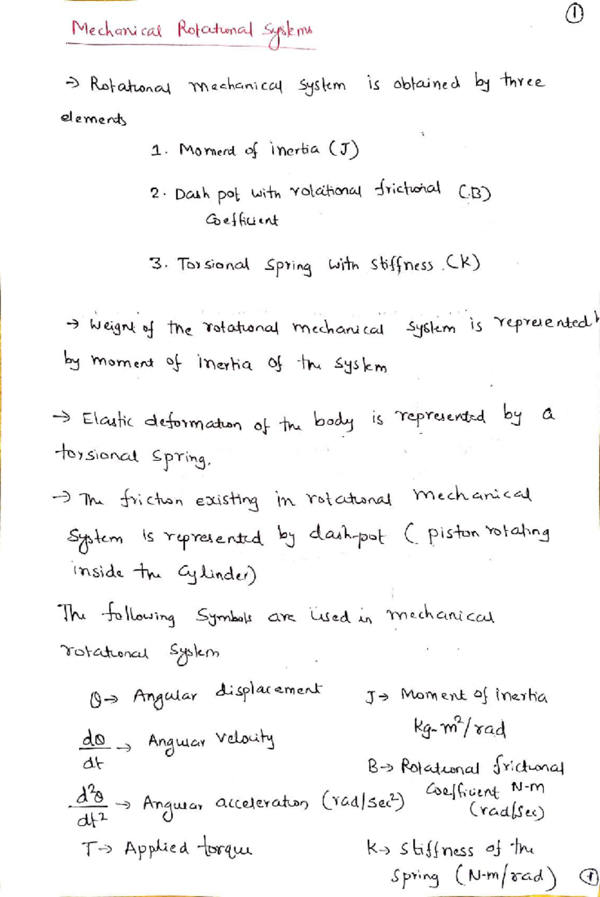 Introduction to Control Systems: Module 1 Handwritten Notes - Studocu