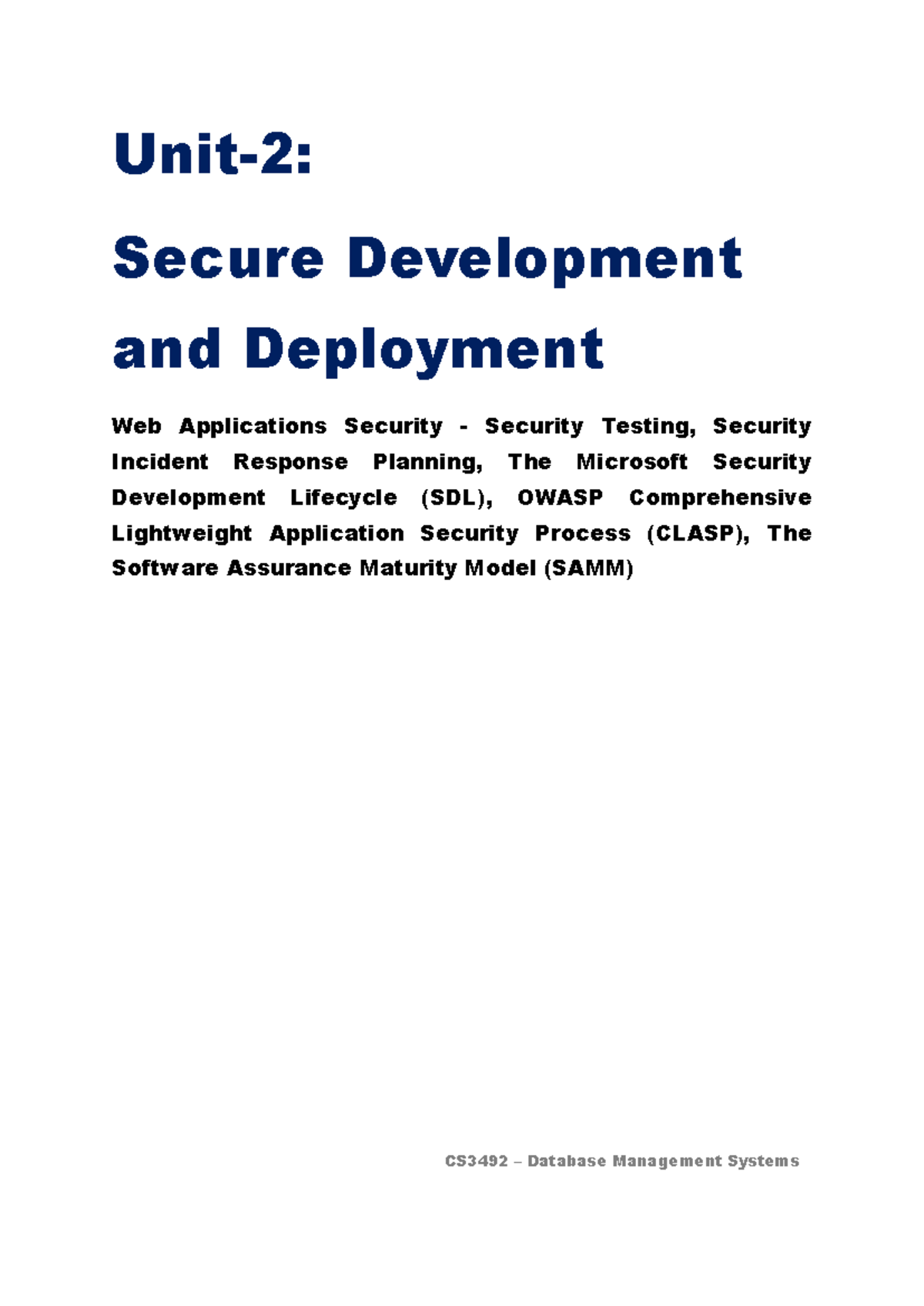 CS3492 Secure Development and Deployment: Web Application Security ...