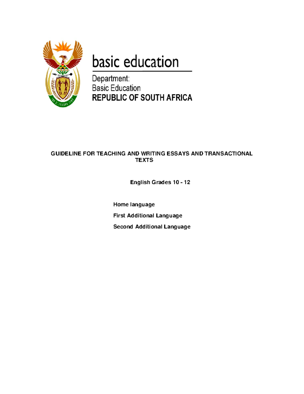 Guideline for Teaching & Writing Essays: English Grades 10-12 - Studocu