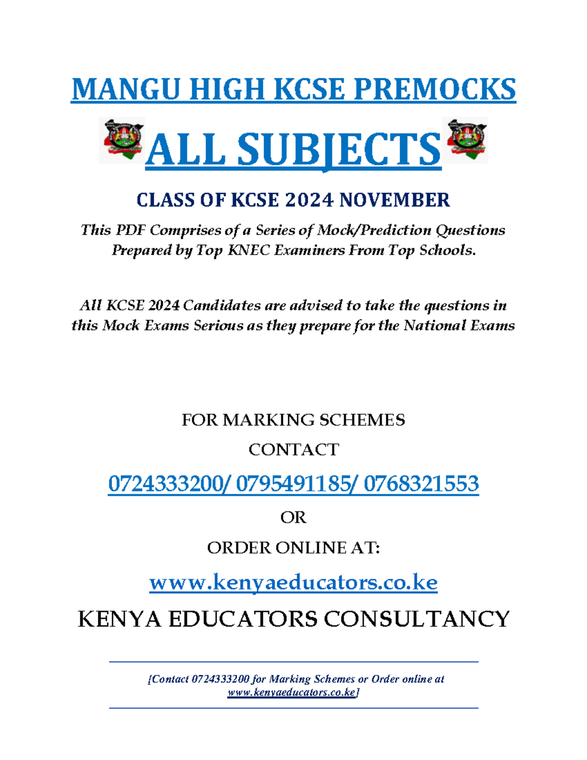 Mangu High KCSE 2024 Agriculture Premock Exam Papers and Insights - Studocu