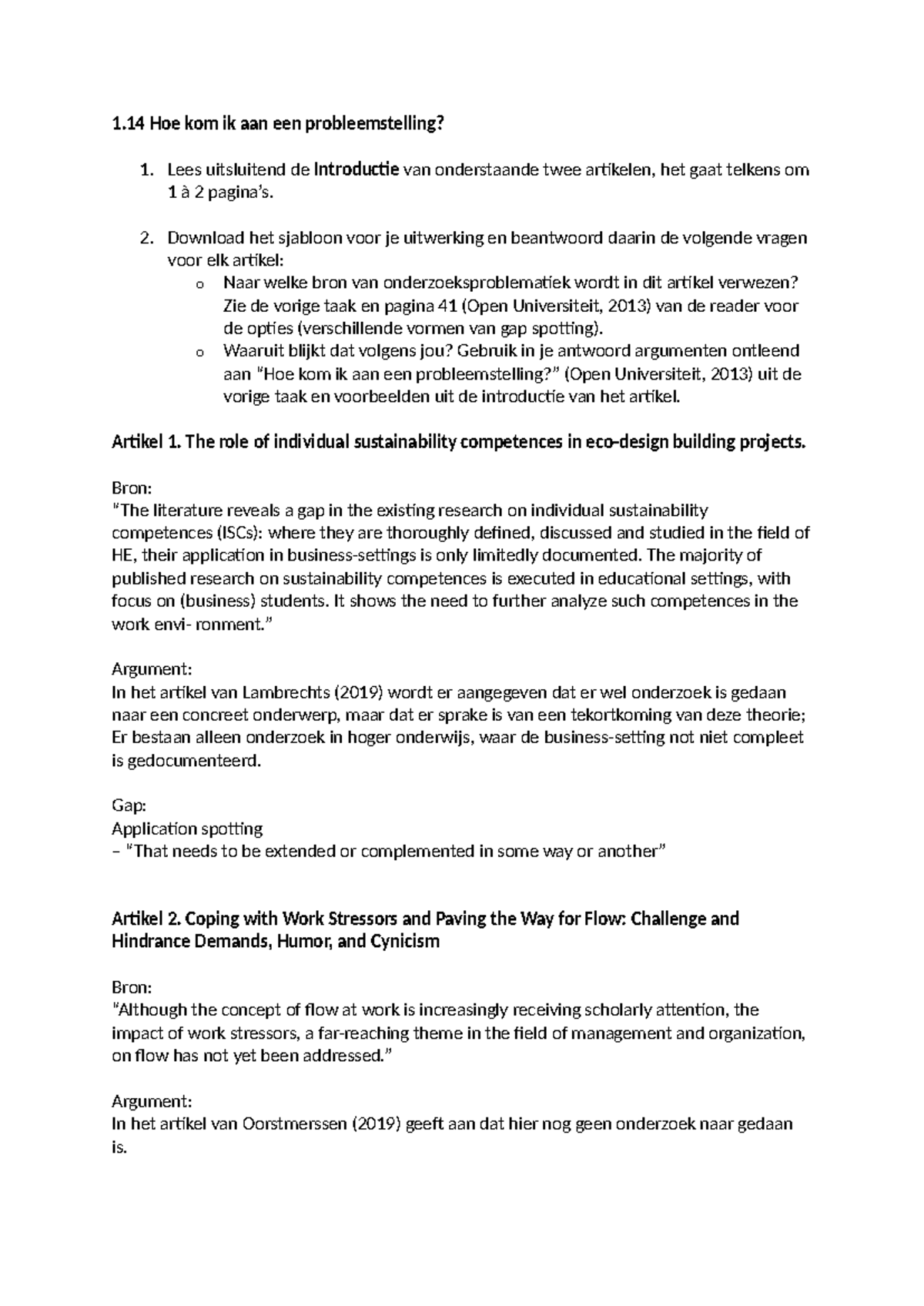 1.14 Probleemstelling en Gap Spotting in Onderzoeksartikelen - Studeersnel