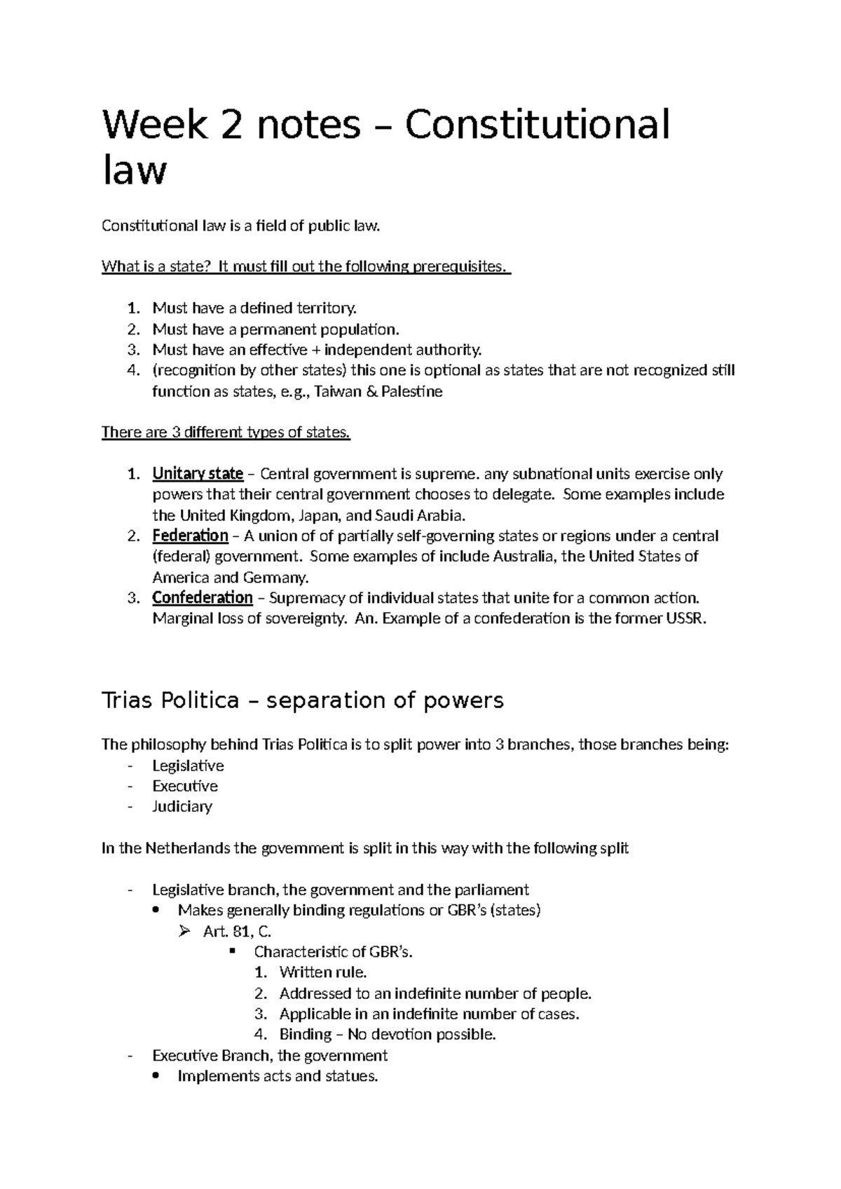 Week 2 Lecture Notes - Summary of Dutch Constitutional Law - Studeersnel