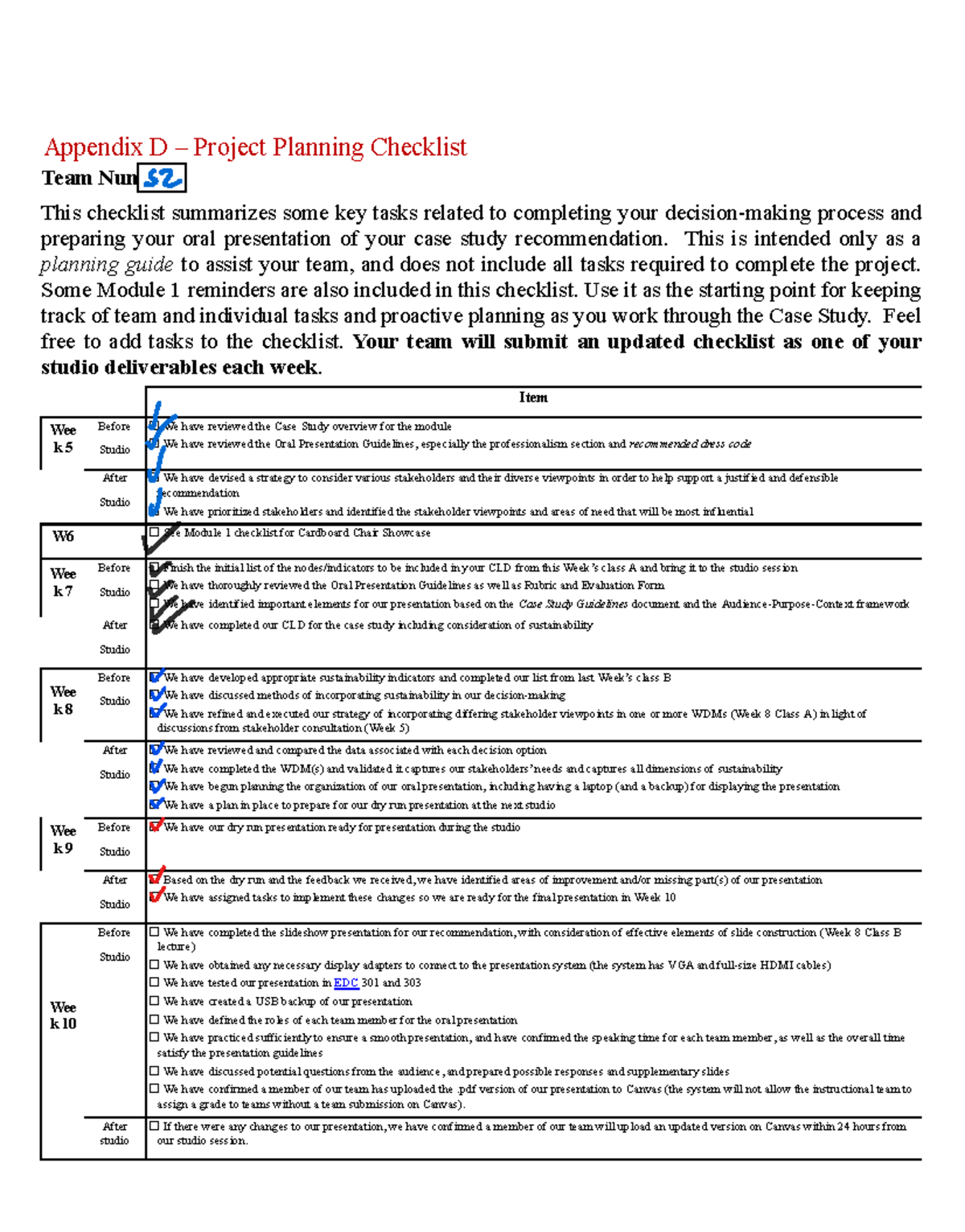 S2 Case Study Project Planning Checklist: Week 9 Tasks - Studocu