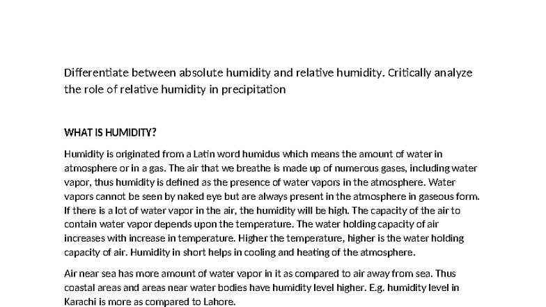 Understanding Humidity: Absolute vs. Relative (Course Code: HUM101 ...