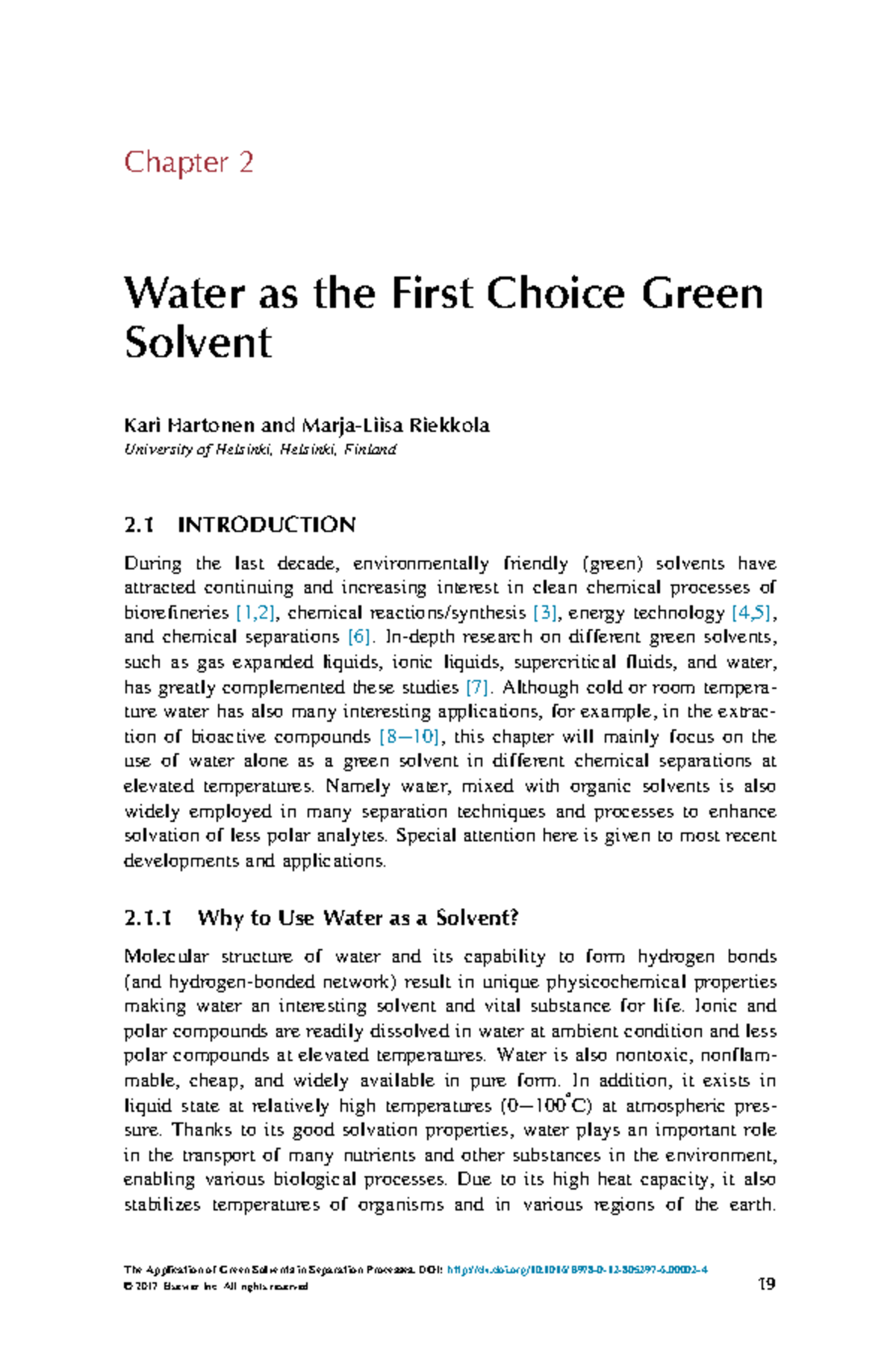 Chapter 2: Water as the Preferred Green Solvent in Chemical Processes ...