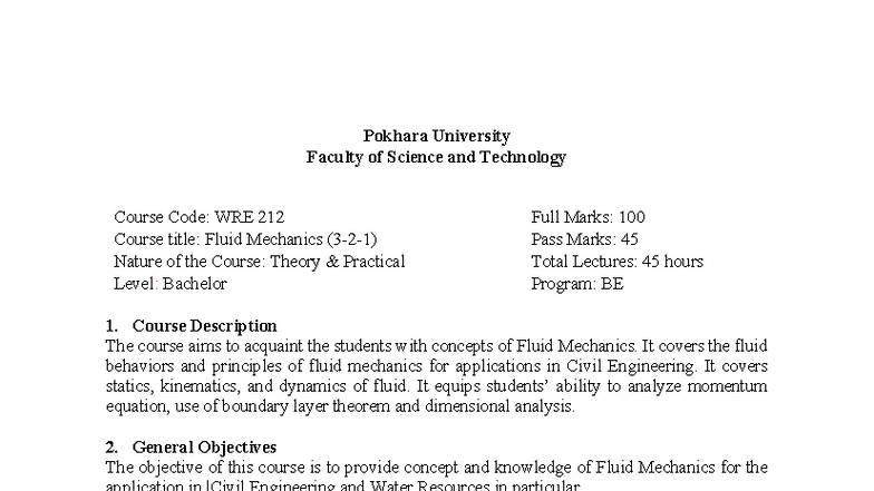 Fluid Mechanics - Lecture Notes for WRE 212 - Studocu