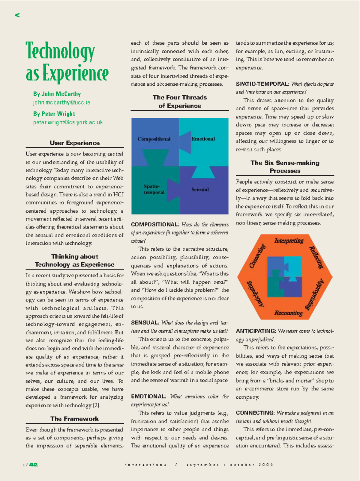Tech Exp-McCarthy: Understanding Technology as Experience - Studocu