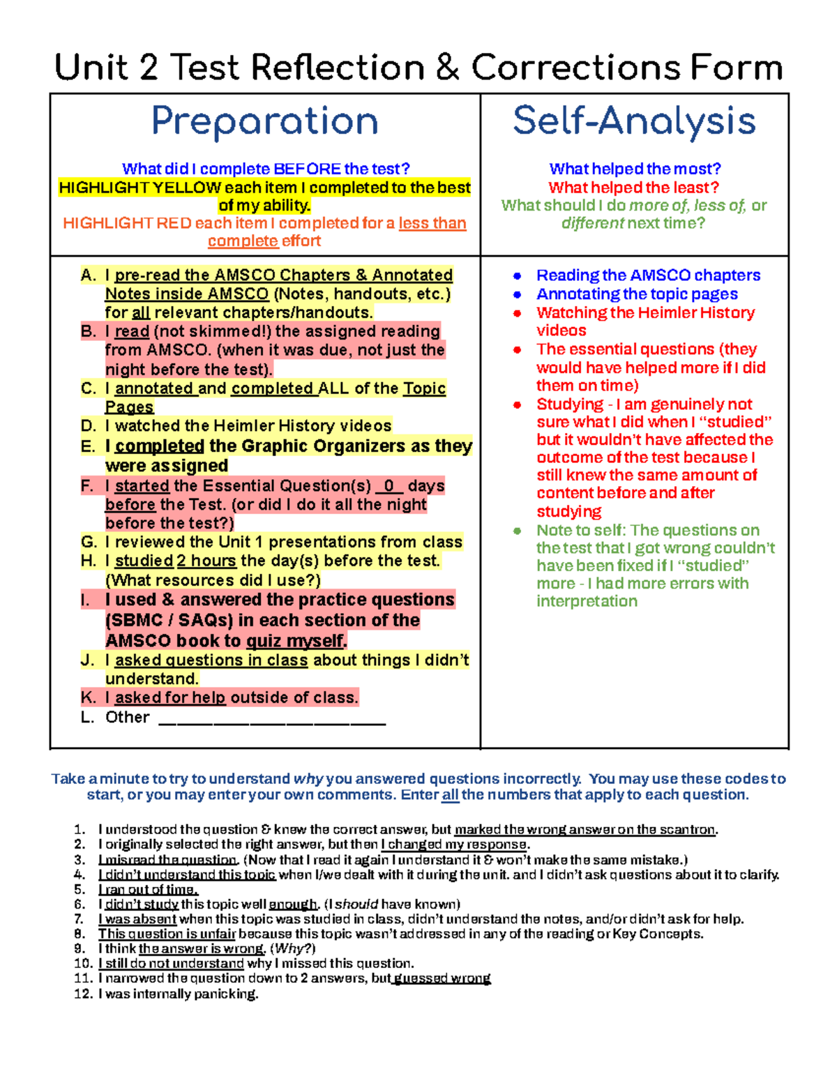 Unit 2 Test Reflection & Corrections: Analysis & Improvement Strategies ...