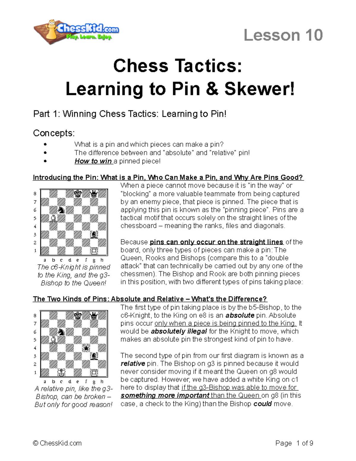 Lesson 10 - note - Chess Tactics: Learning to Pin & Skewer! Part 1 ...