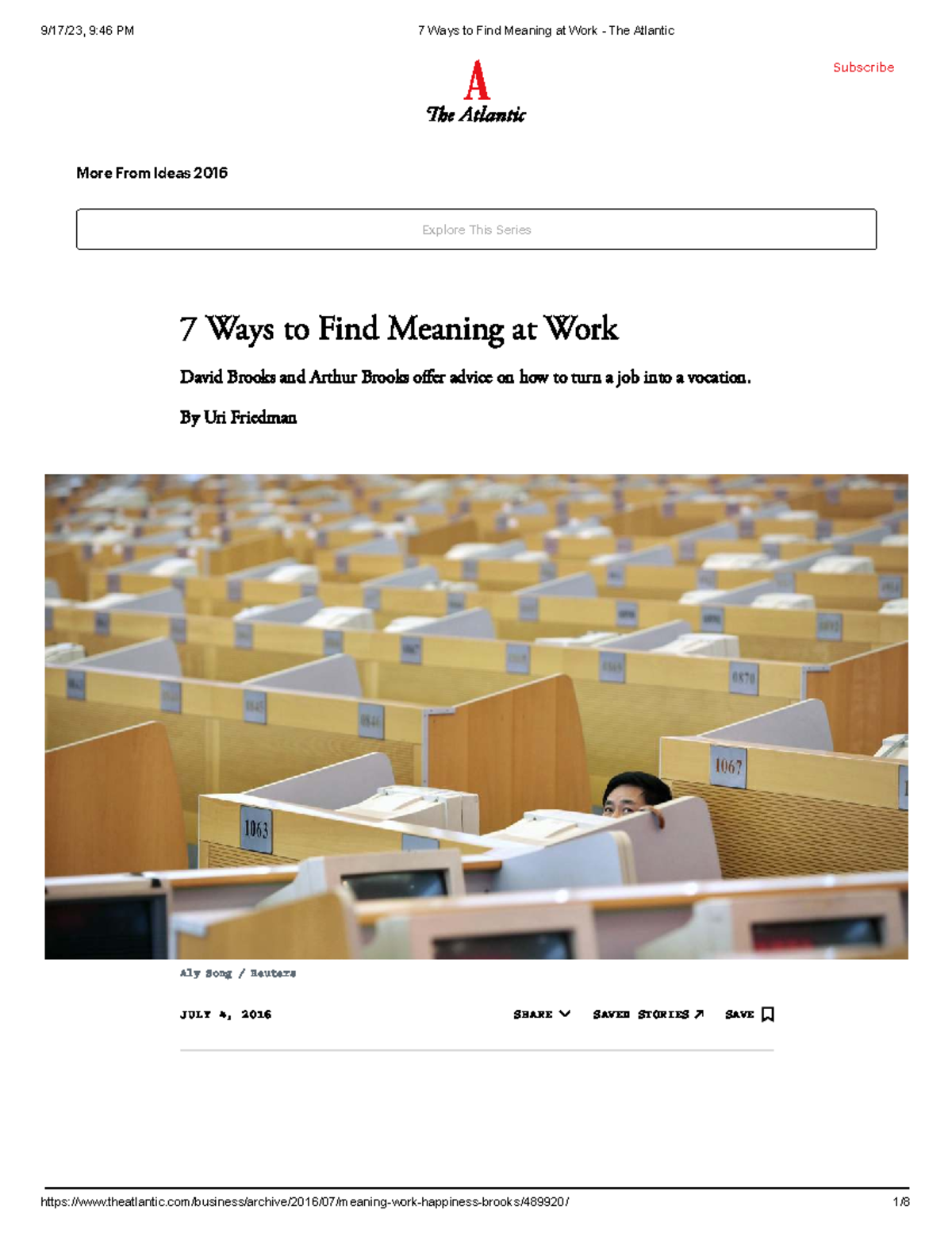 7 Ways to Find Meaning at Work - Insights from The Atlantic - Studocu