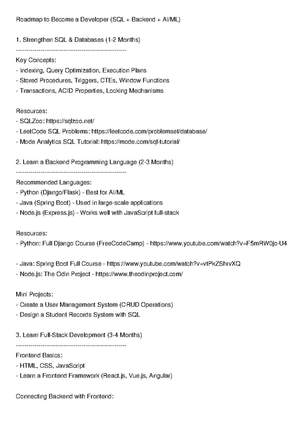 Sql developer roadmap - its useful for the person interested in sql ...