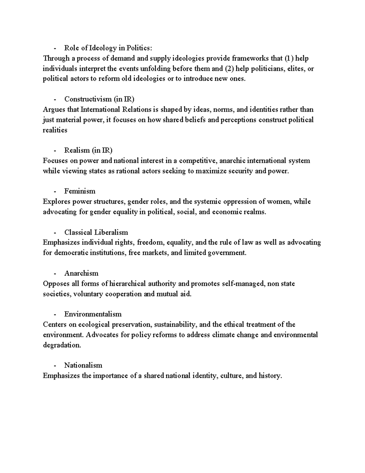 POL101 Theories of Politics: Ideologies and Their Impacts - Studocu