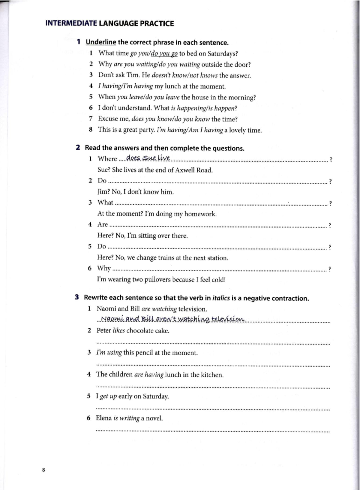 2 Present time1 - zadania - INTERMEDIATE LANGUAGE PRACTICE 1 Underline ...