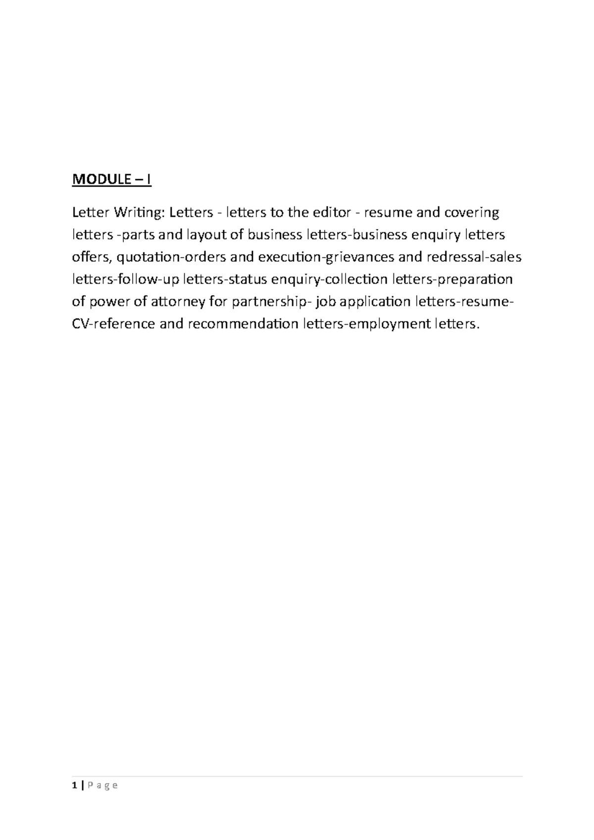 Module 1 sem 2 - lecture notes - MODULE – I Letter Writing: Letters ...
