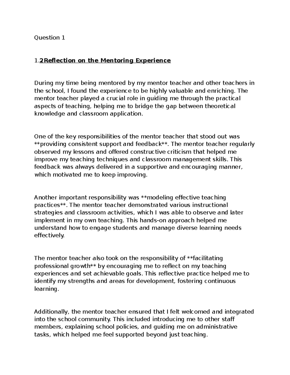 TPS Assessment 2 - Reflection on Mentoring Experience at Unisa - Studocu