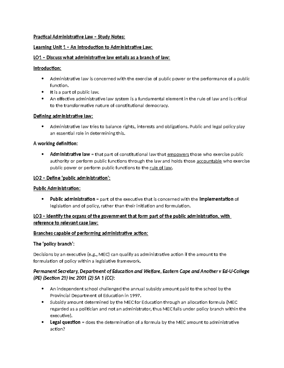PRAL LU9 - Key Concepts and Procedures in Judicial Review Notes - Studocu