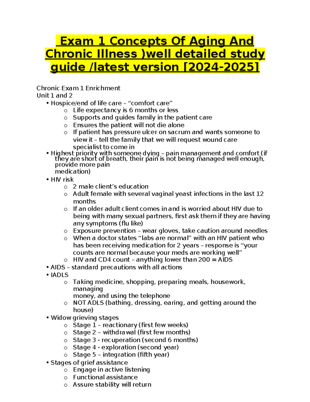 Chronics exam 1 enrichment - Exam 1 Concepts Of Aging And Chronic ...