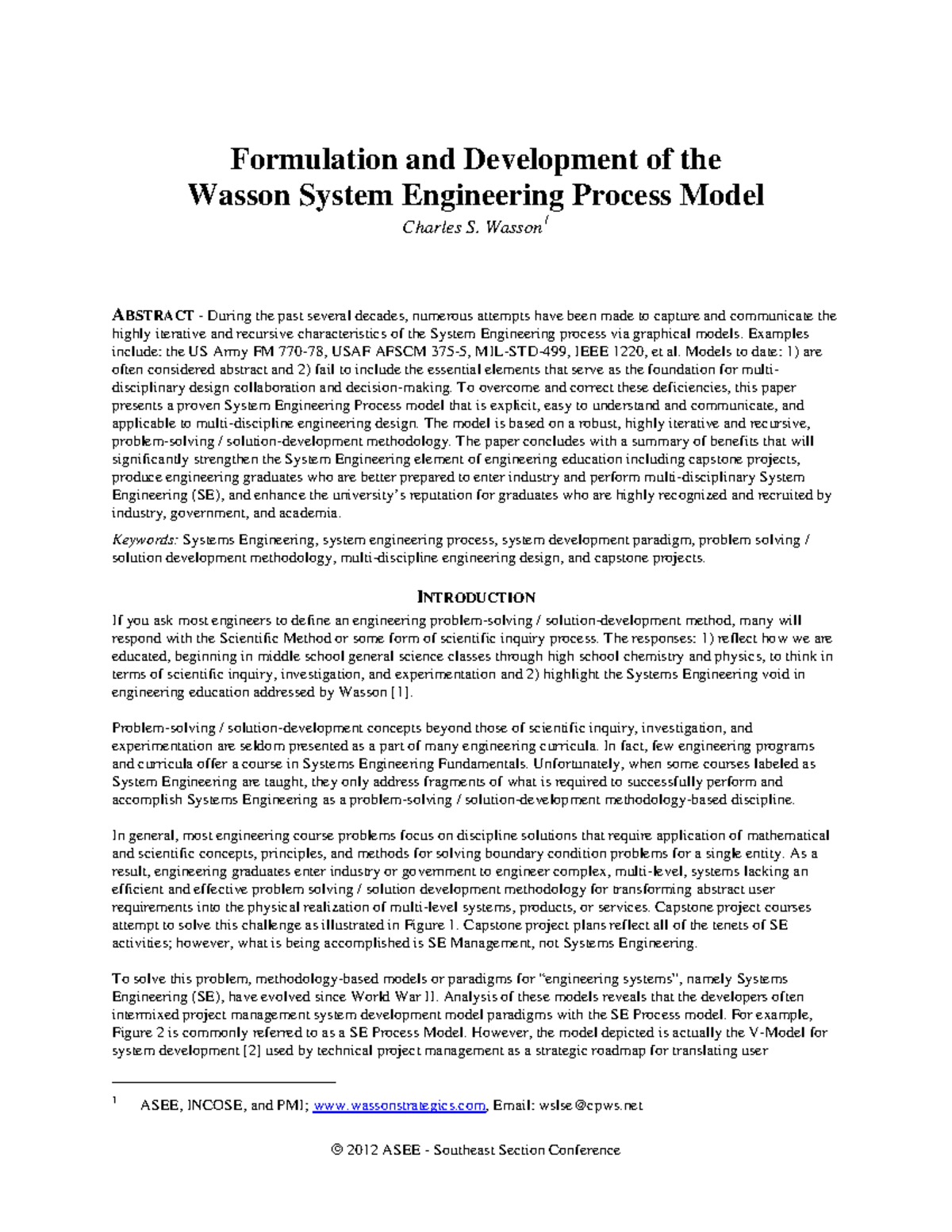 Wasson System Engineering Process Model: Methodology for Effective ...