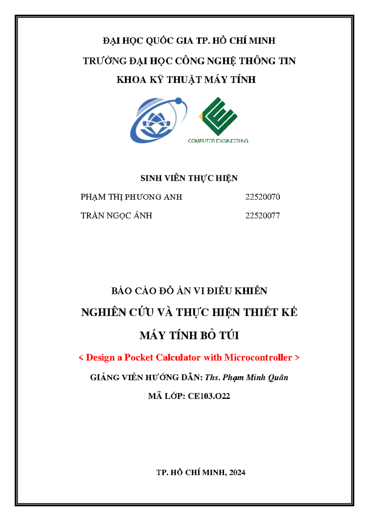 Báo cáo đồ án CE103.O: Thiết kế Máy Tính Bỏ Túi sử dụng Vi Điều Khiển - Document Preview