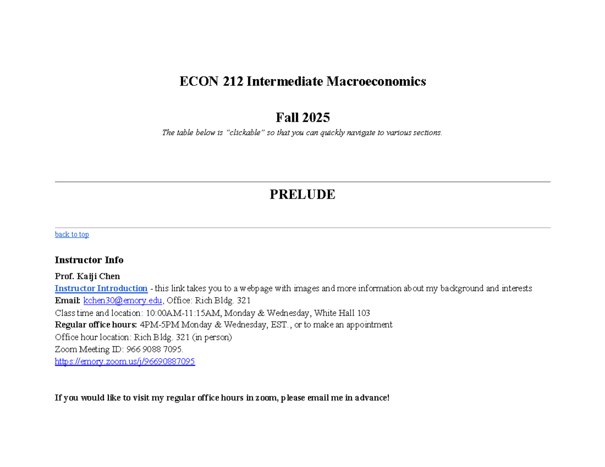 ECON 212 Intermediate Macroeconomics Syllabus - Fall 2025 - Studocu