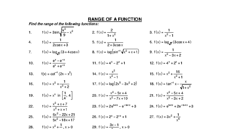 RANGE OF A FUNCTION - MATH 101 Study Notes - Studocu