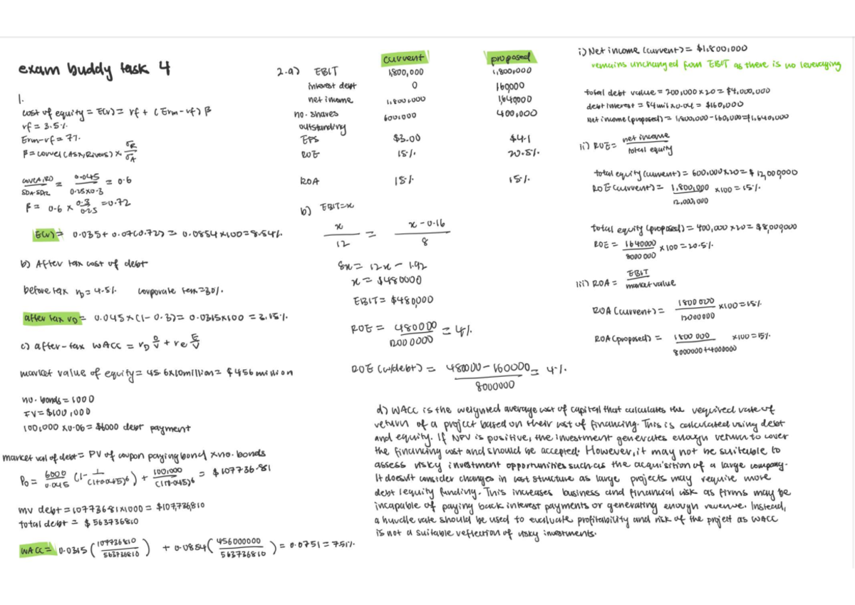 Exam Buddy Task 4: Analyzing Net Income and WACC Implications - Studocu