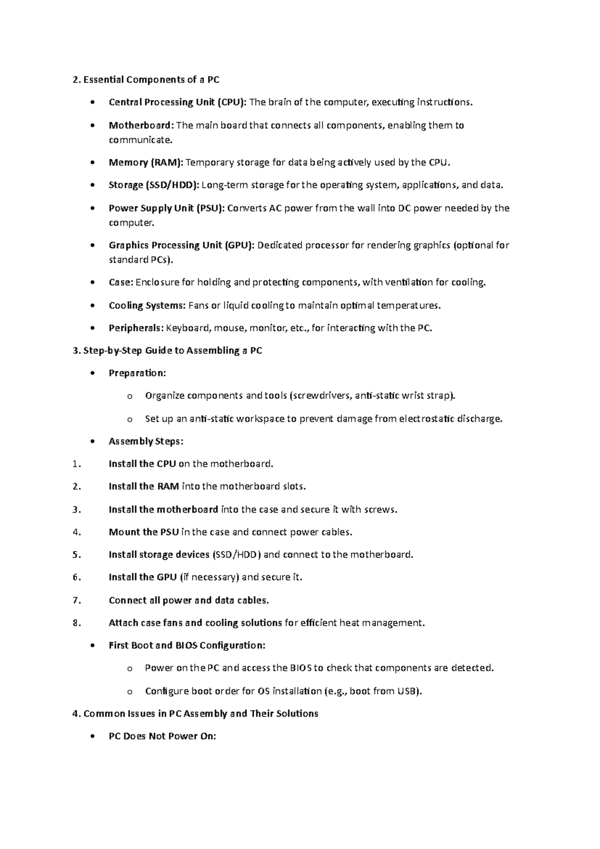 PC Assembly Introduction: Essential Steps & Troubleshooting Guide - Studocu