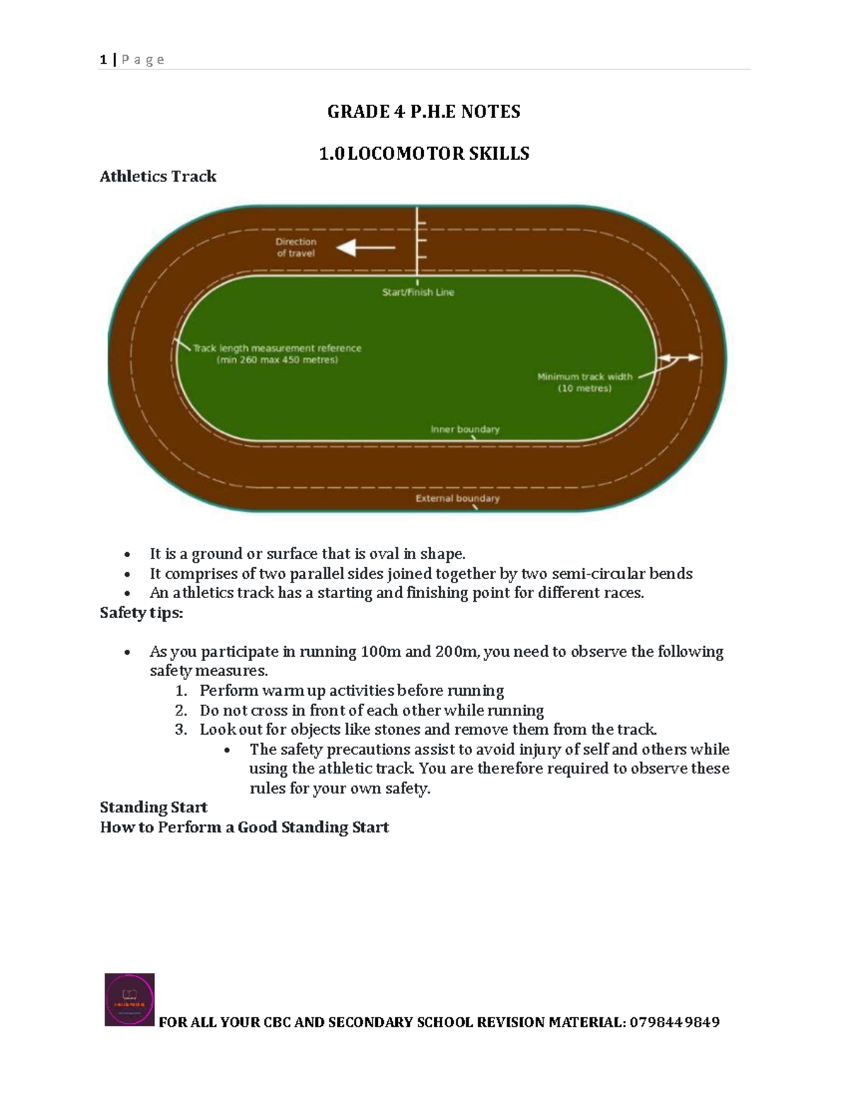 Grade 4 PHE Notes & Topical Homework: Skills in Athletics and Swimming ...