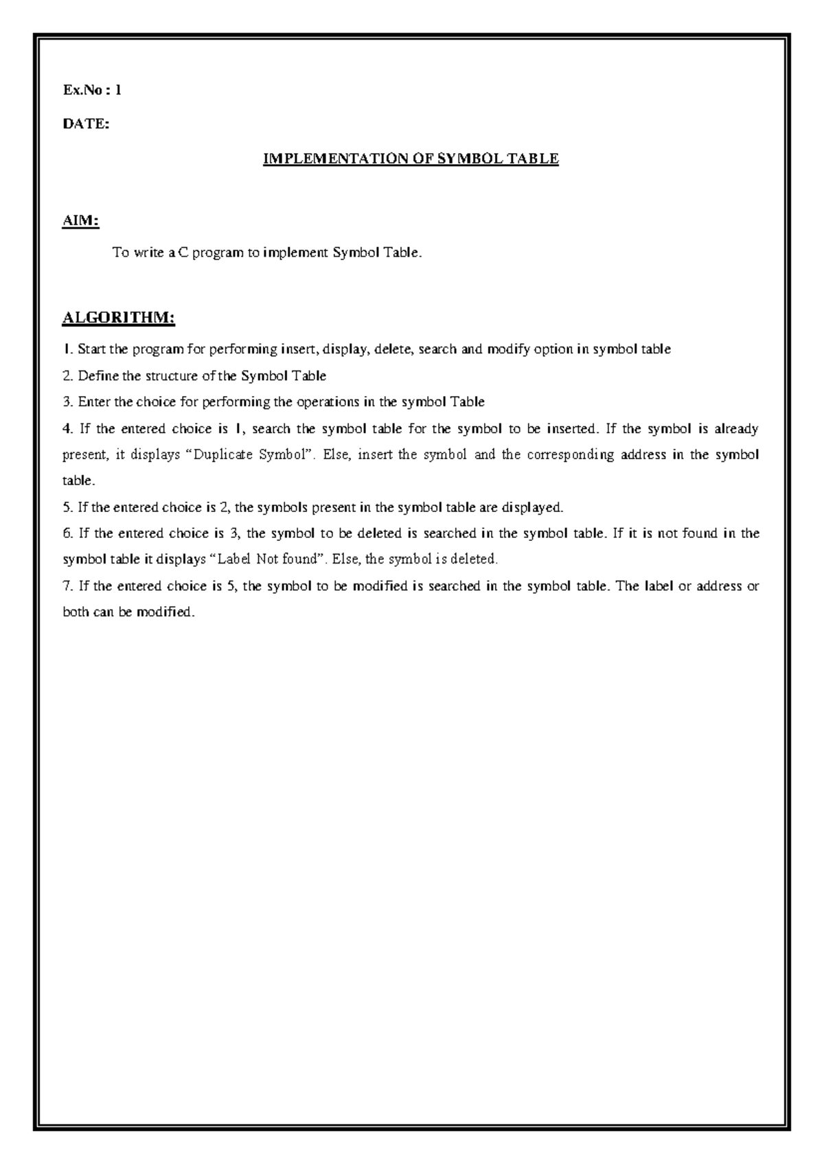 C Lab Manual R22: Symbol Table & Lexical Analyzer Implementation - Studocu