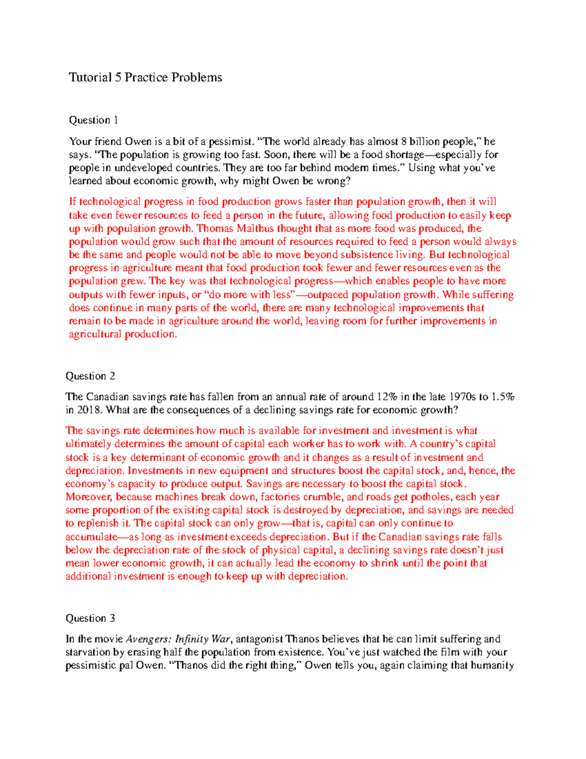Tutorial 5 - Economic Growth Analysis & Practice Problems - Studocu