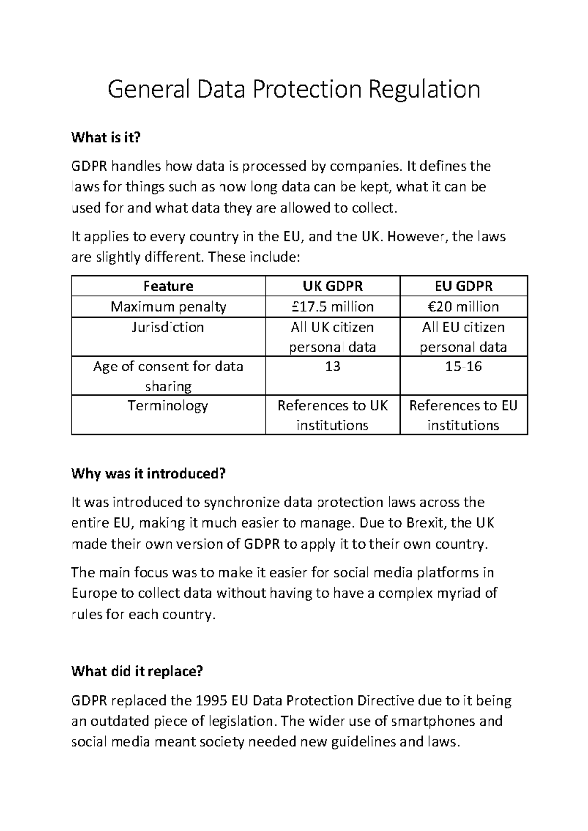 GDPR Overview: Understanding Data Protection Laws in the EU & UK - Studocu