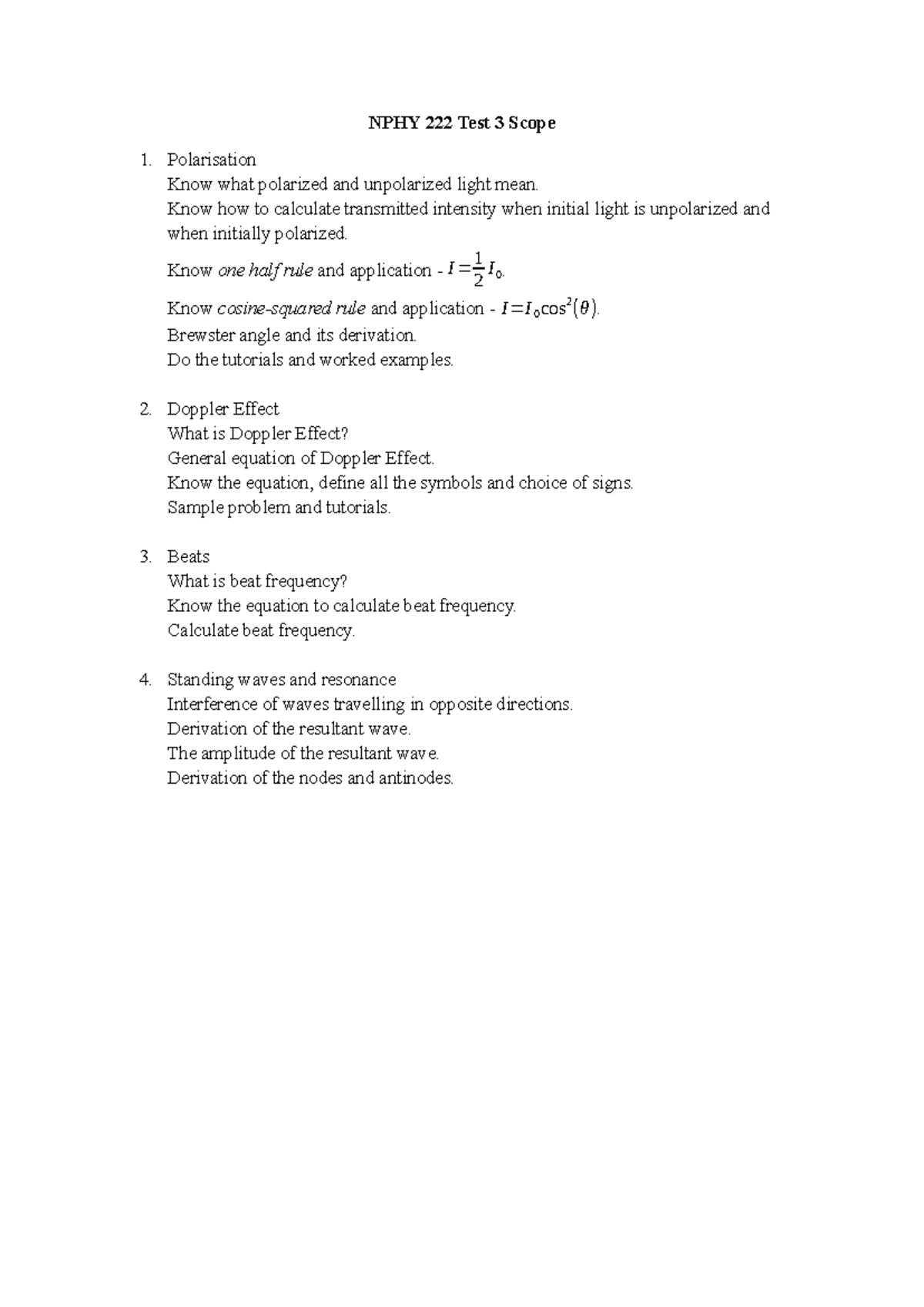 NPHY Test 3 Study Guide: Polarisation, Doppler Effect & Waves - Studocu