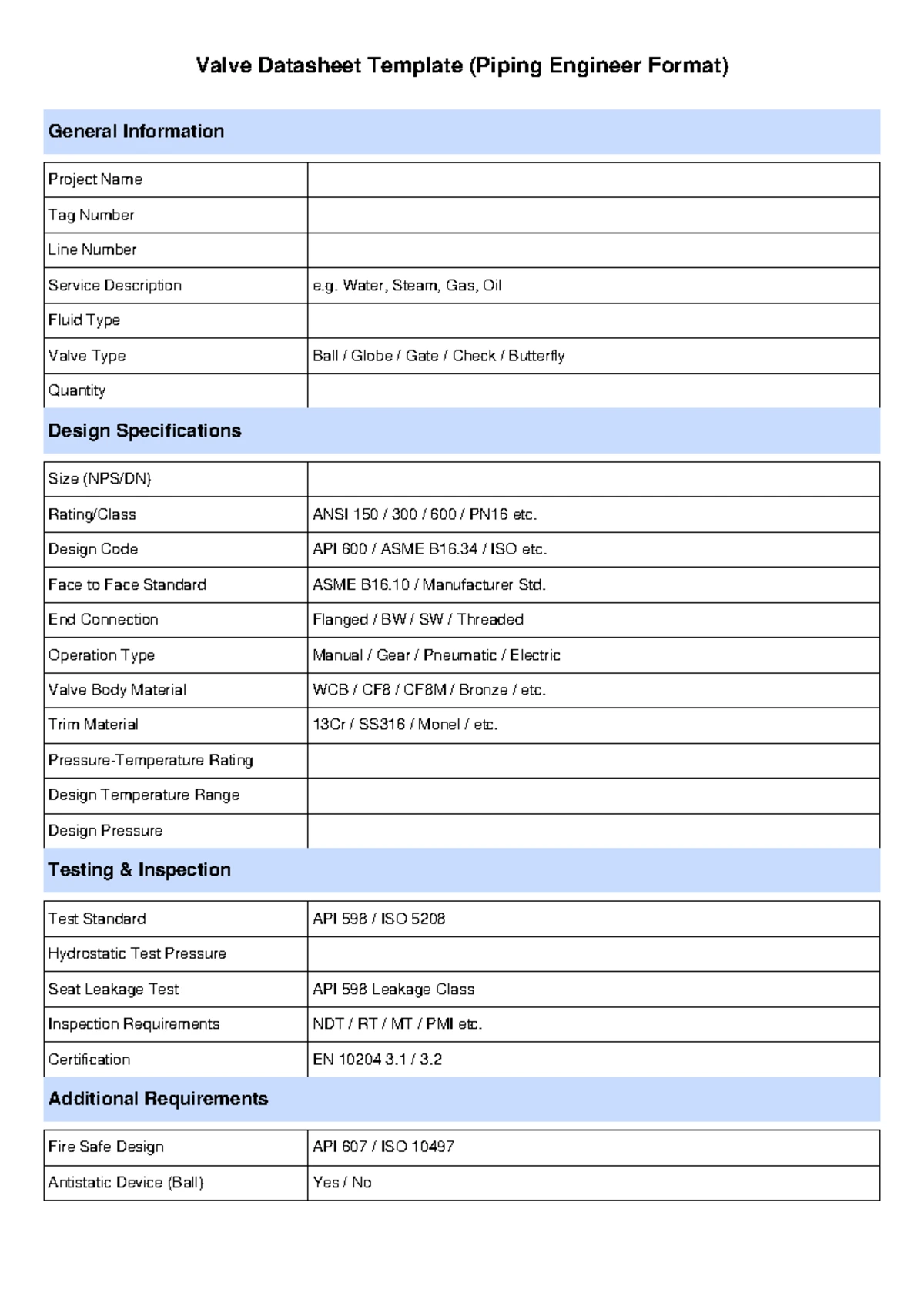 Check Valve Datasheet Template (Piping Eng) - Erosion & Corrosion ...