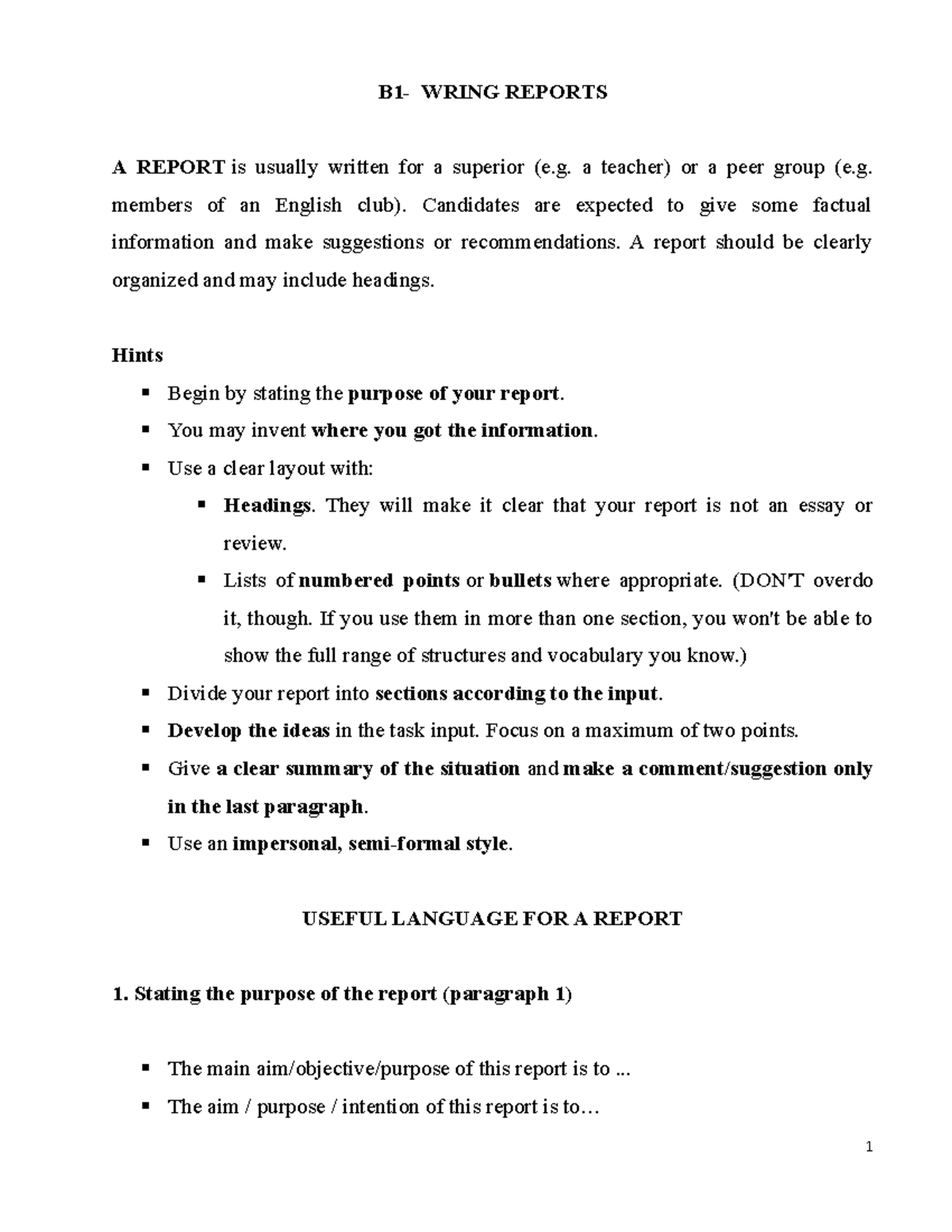 PET-B1 Writing Report Guidelines and Sample Answers - Studocu