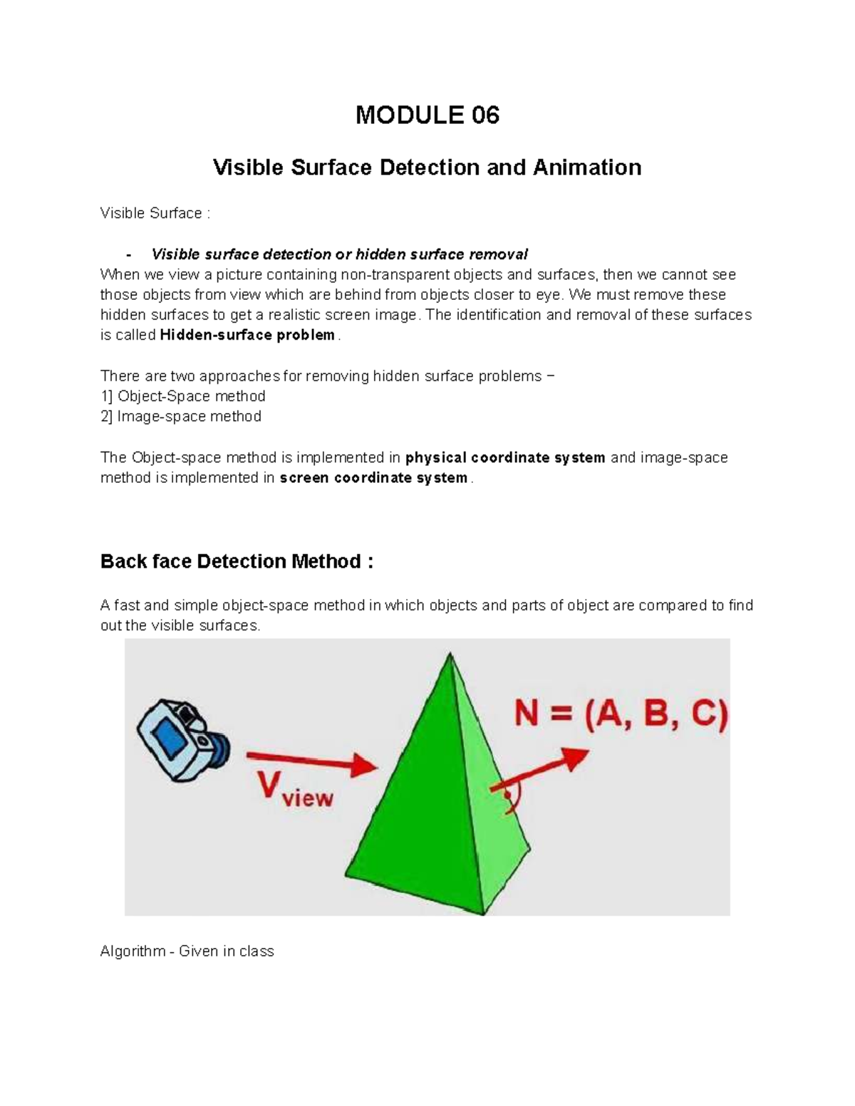 Module 06 - Visible surface detection and animation notes - Studocu